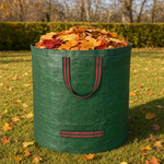 The Windrow Sack standing full of autumn leaves on a mown lawn