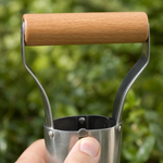 Close up of the wooden T grip and the release lever