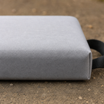 Side view showing the depth of the cushioning and the stitched edge