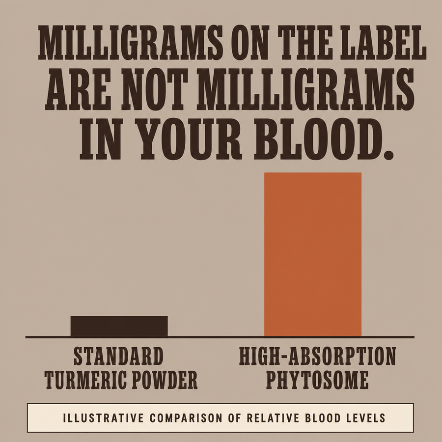 Illustrative comparison of relative blood levels between forms. Not a measurement of this product.