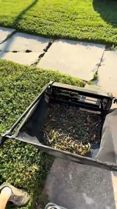 The hopper filling with leaves and debris along a path